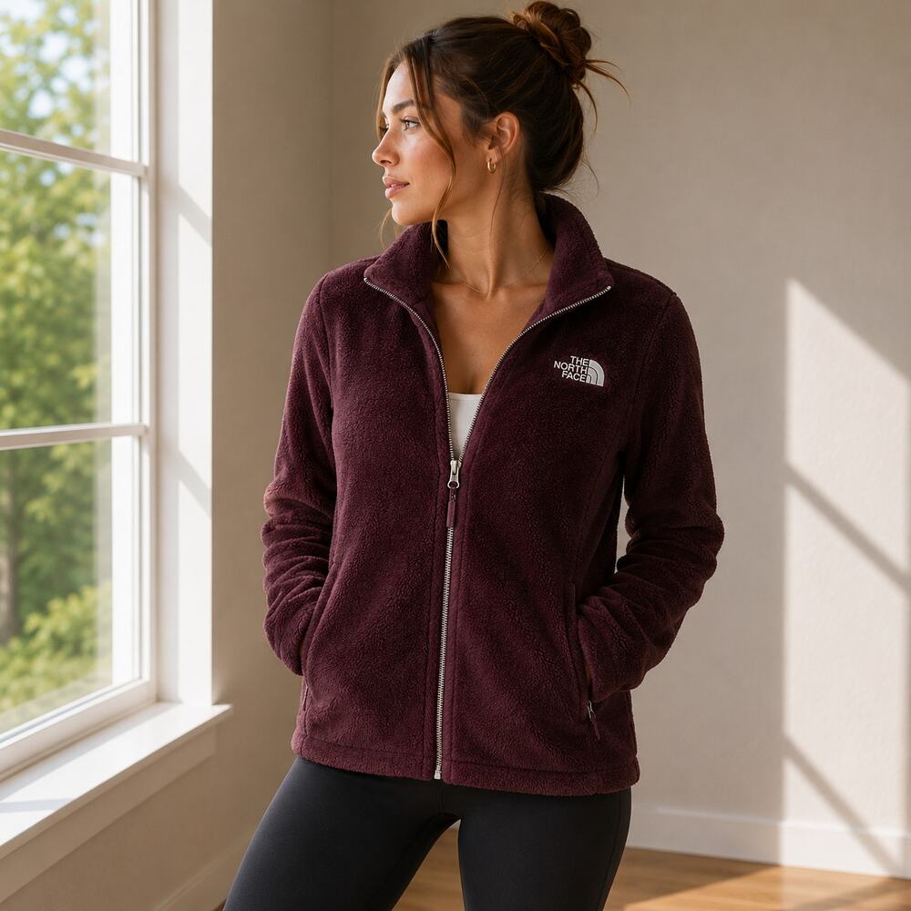 The North Face Maroon Wine Full Zip Fleece Jacket Women's Small Embroidered Logo
